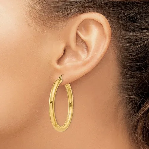 (10K, 14K, 18K) Yellow Gold (4mm) Tube Hoop Earrings