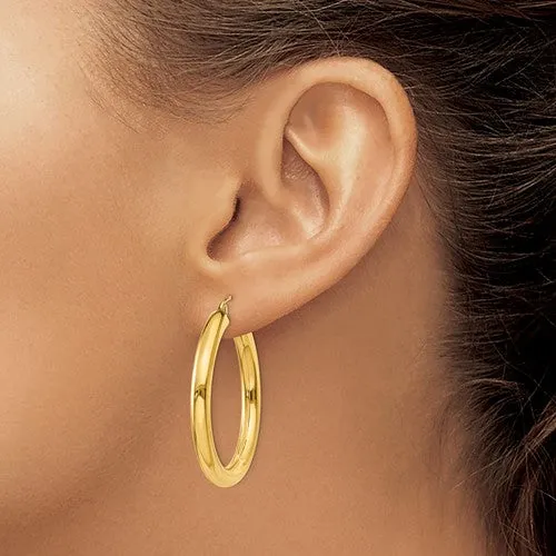 (10K, 14K, 18K) Yellow Gold (4mm) Tube Hoop Earrings