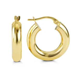 (10K, 14K, 18K) Yellow Gold (4mm) Tube Hoop Earrings