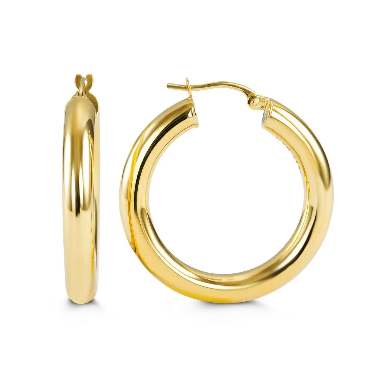 (10K, 14K, 18K) Yellow Gold (4mm) Tube Hoop Earrings