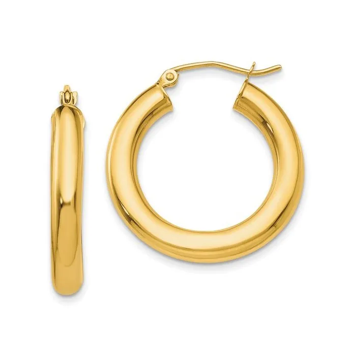 (10K, 14K, 18K) Yellow Gold (4mm) Tube Hoop Earrings
