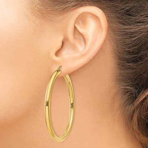 (10K, 14K, 18K) Yellow Gold (4mm) Tube Hoop Earrings