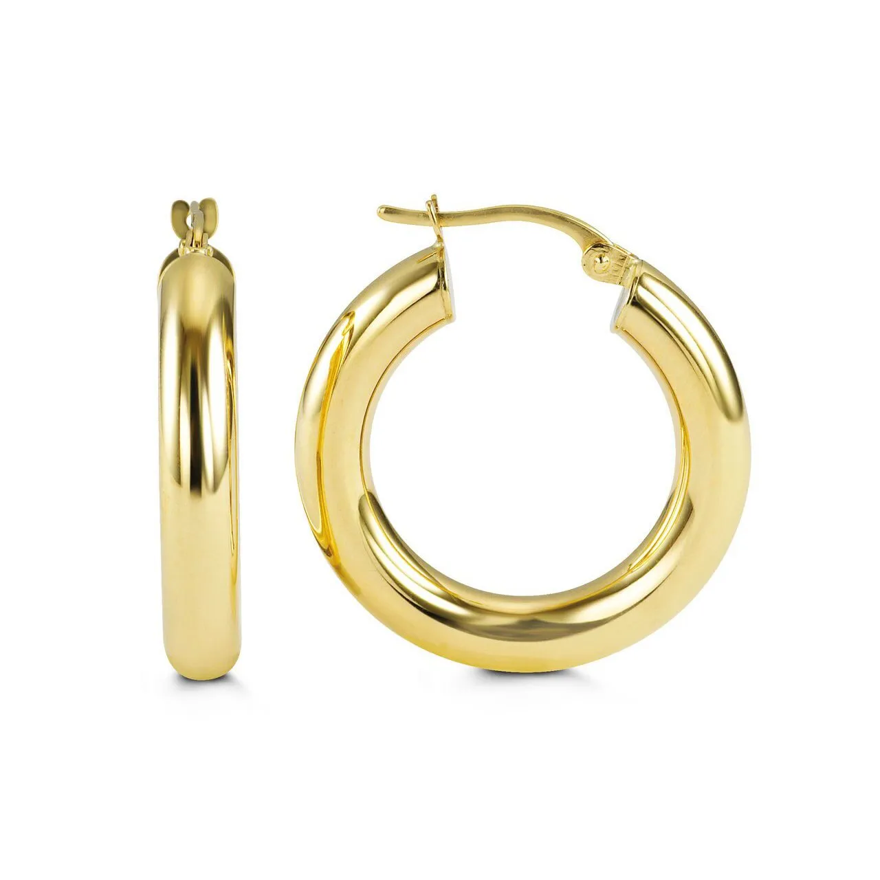 (10K, 14K, 18K) Yellow Gold (4mm) Tube Hoop Earrings