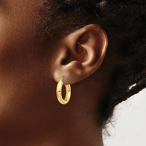 (10K, 14K, 18K) Yellow Gold (4mm) Tube Hoop Earrings
