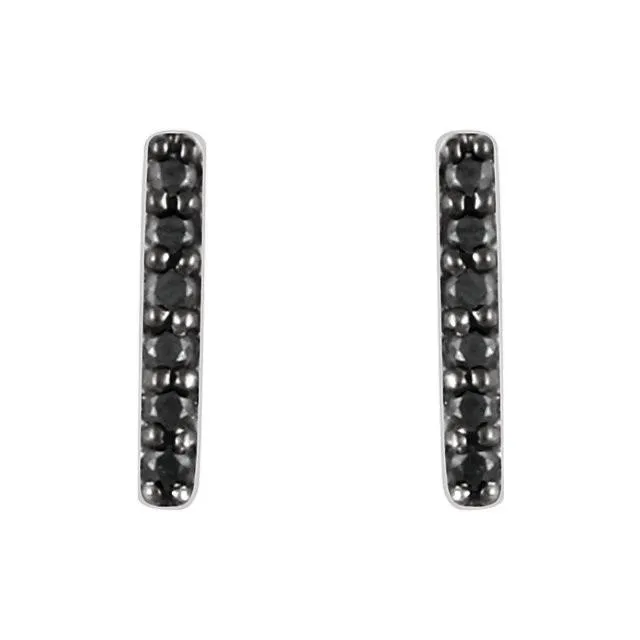 1/10 CTW Black Diamond Vertical Bar Earrings - 14K White Gold