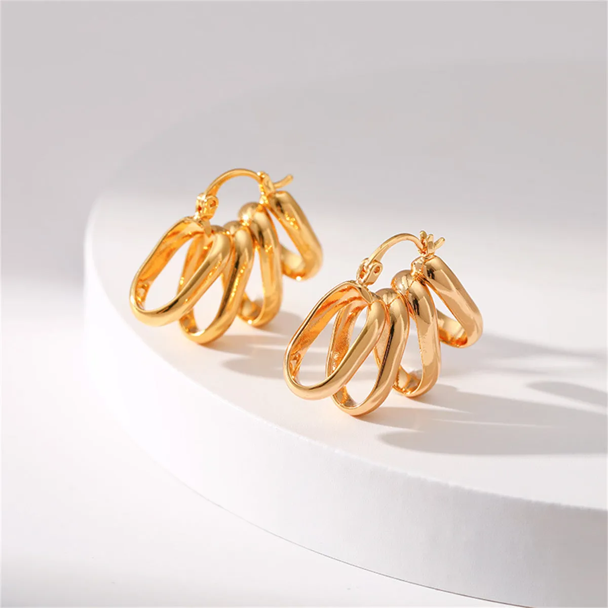 18K Gold-Plated Oval Cluster Huggie Earrings