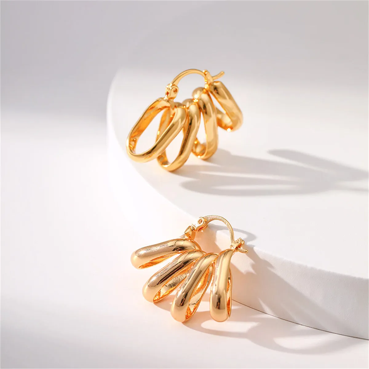 18K Gold-Plated Oval Cluster Huggie Earrings