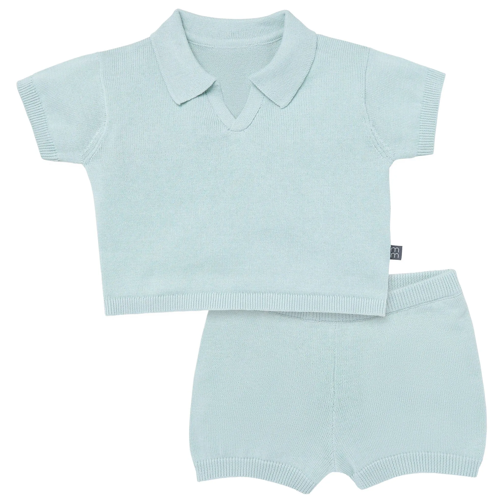 2-Piece Baby Boys Light Sky Johnny Collar Sweater Knit Set