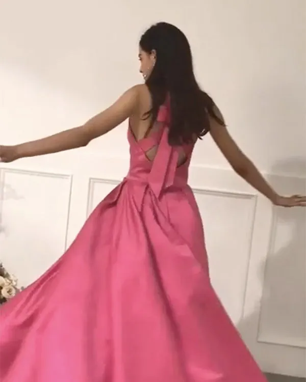 2020 Elegant Yellow Satin Ball Gown Prom Dress Deep V-Neck Long Pageant Gowns