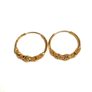 22K Yellow Gold Diamond Cut Beaded Hoop Earrings