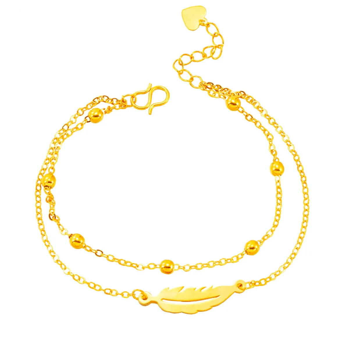 24K Gold-Plated Feather Layered Anklet