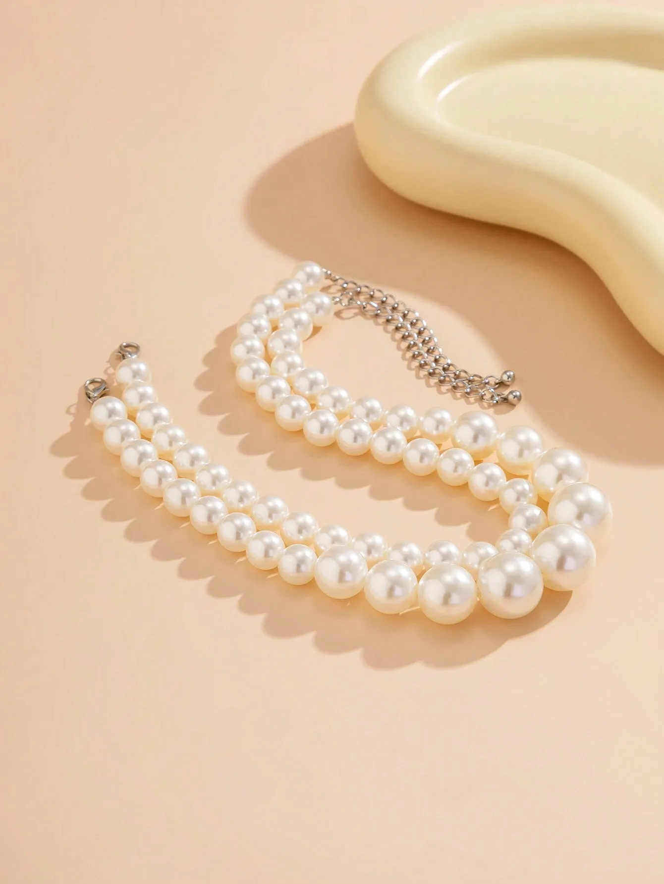2pcs/set Elegant Irregular Pearl Beaded Necklace Set