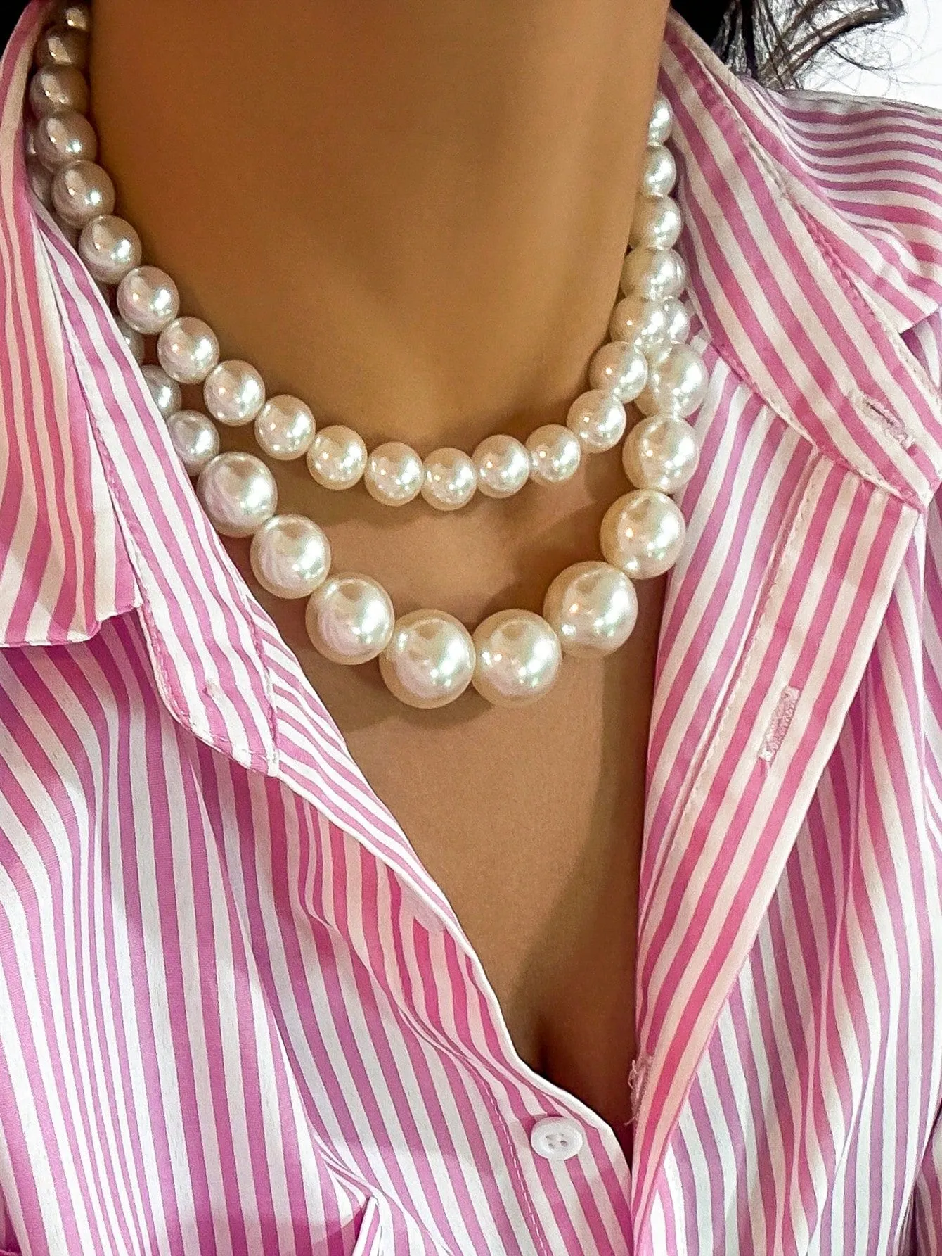 2pcs/set Elegant Irregular Pearl Beaded Necklace Set