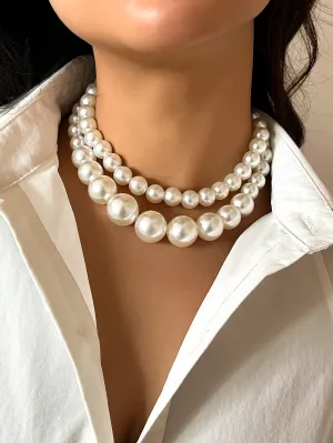 2pcs/set Elegant Irregular Pearl Beaded Necklace Set