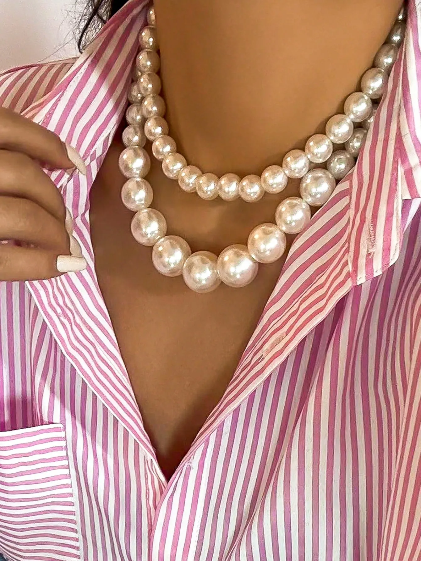 2pcs/set Elegant Irregular Pearl Beaded Necklace Set
