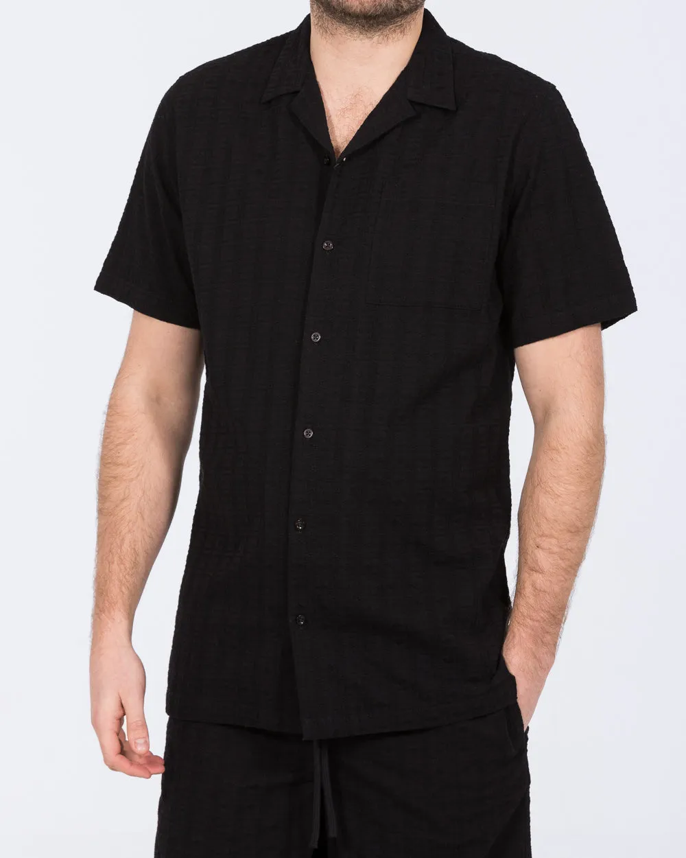2t Blake Tall Short Sleeve Embroirdered Revere Shirt (black)