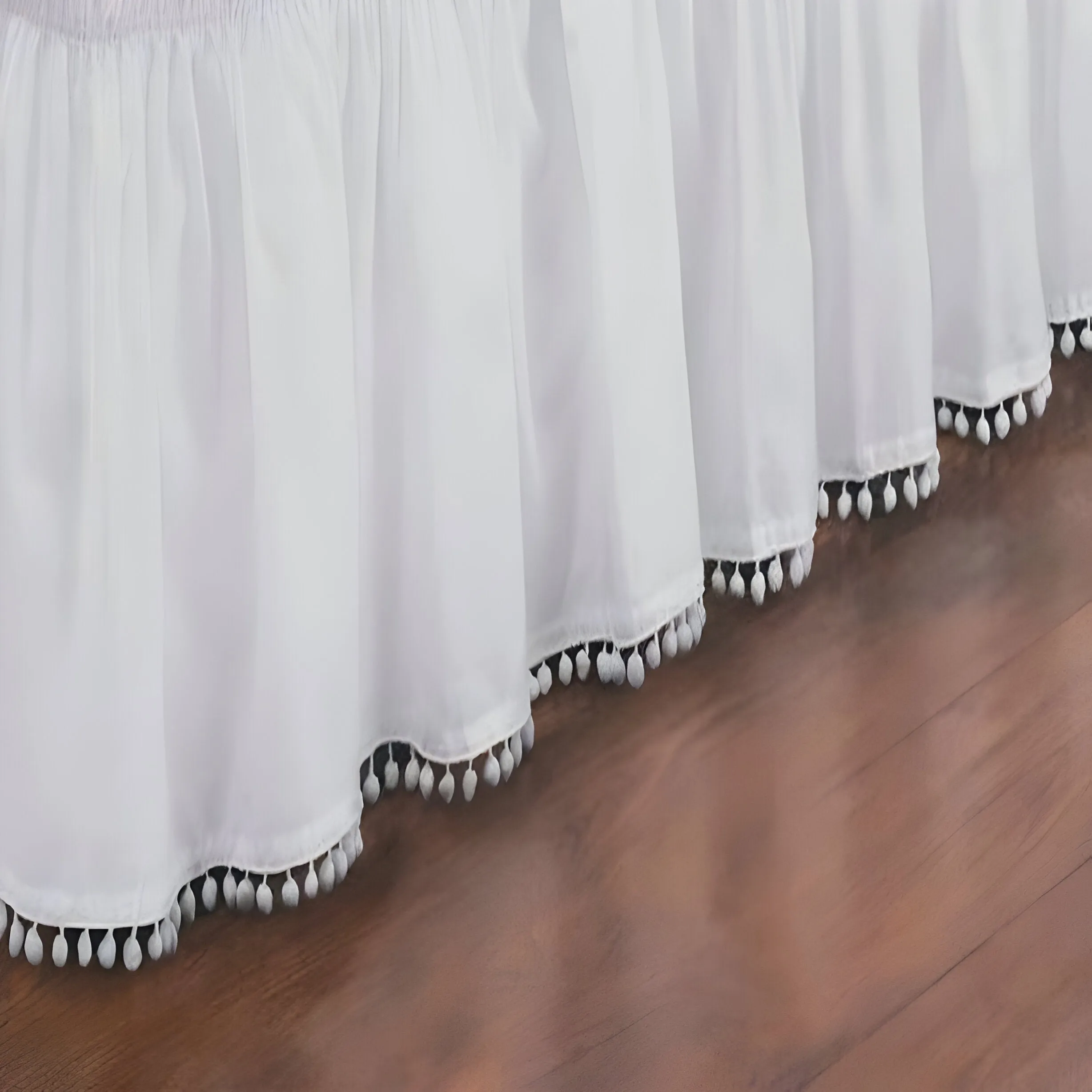 400TC Cotton Pom Fringe Sateen Solid Wrap Around Boho Bed Skirt