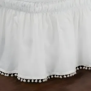 400TC Cotton Pom Fringe Sateen Solid Wrap Around Boho Bed Skirt