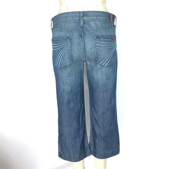 7 For All Mankind Dojo Cropped Wide Leg Jeans blue size 26 denim shorts capri