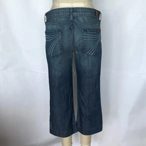 7 For All Mankind Dojo Cropped Wide Leg Jeans blue size 26 denim shorts capri