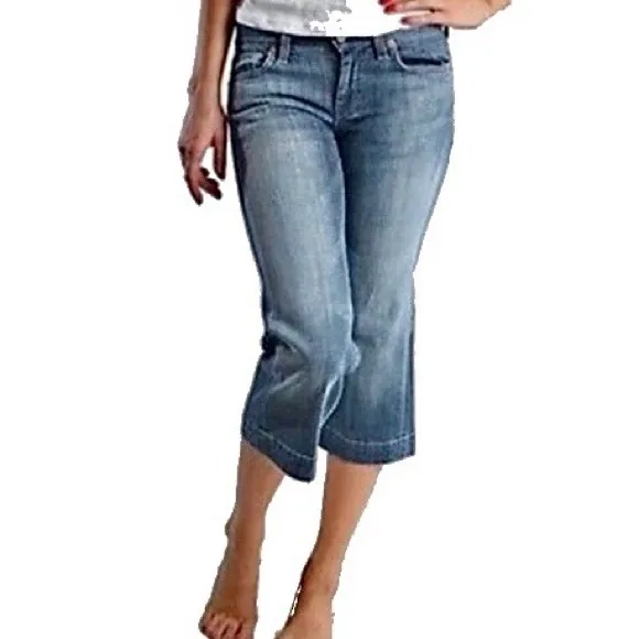 7 For All Mankind Dojo Cropped Wide Leg Jeans blue size 26 denim shorts capri