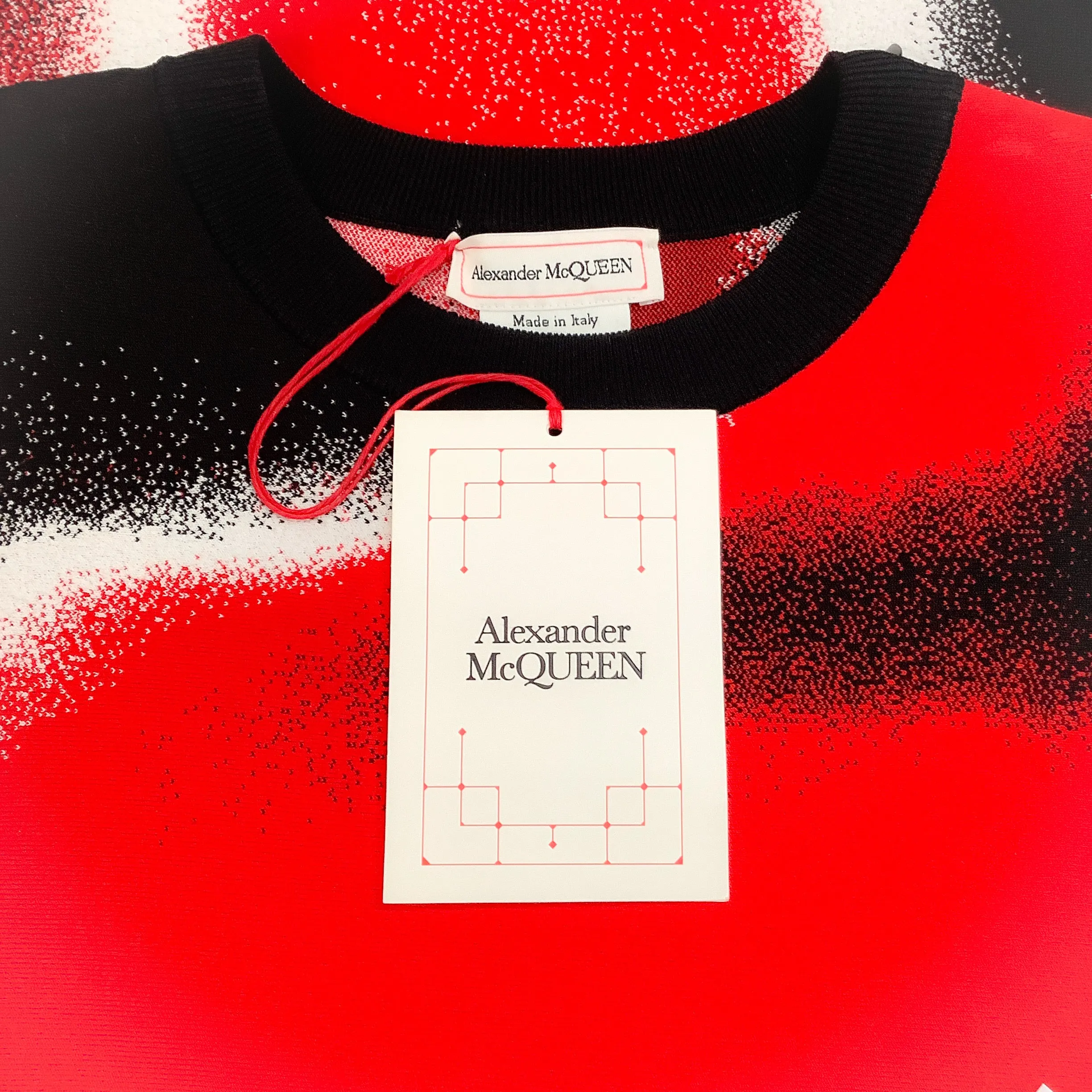 Alexander McQueen Black / Red / White Spray Paint Jacquard Zipped Hem Dress