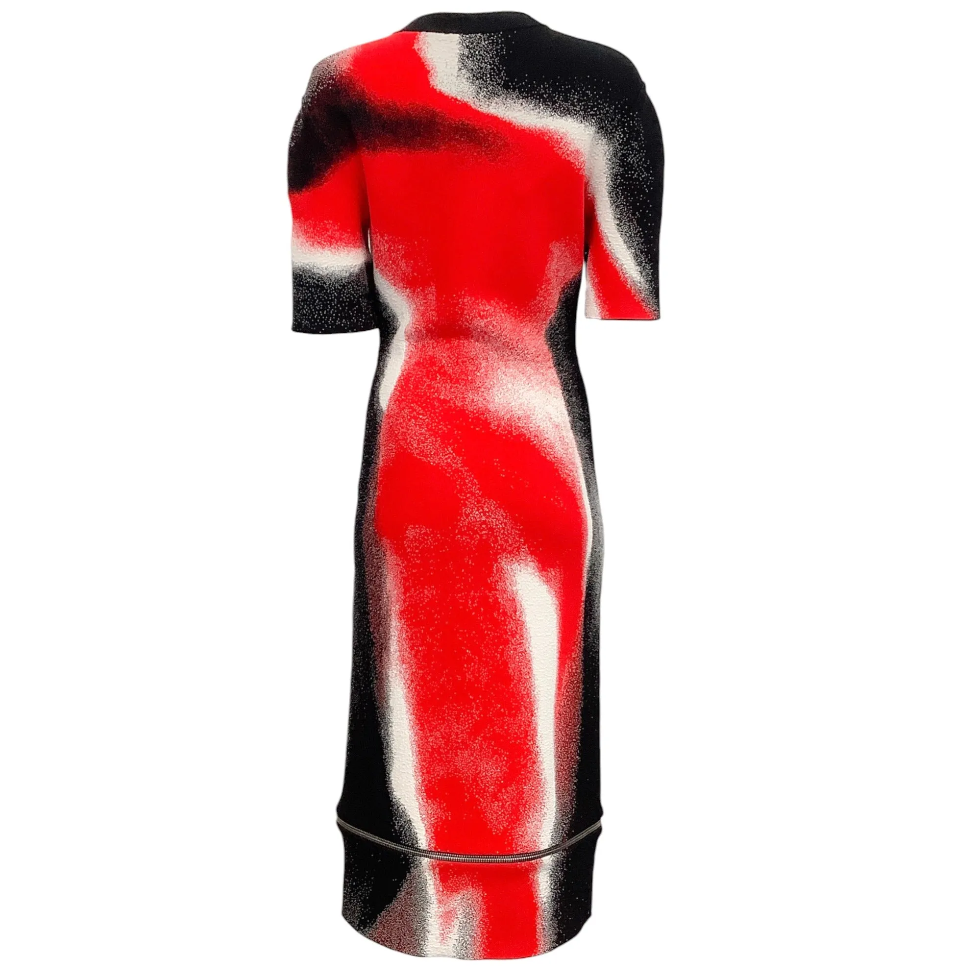 Alexander McQueen Black / Red / White Spray Paint Jacquard Zipped Hem Dress