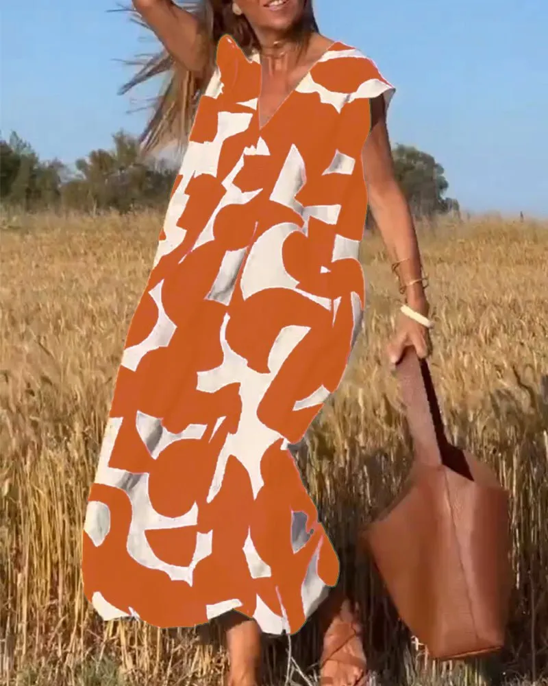 Alhelí® | Elegant V-Neck Print Dress