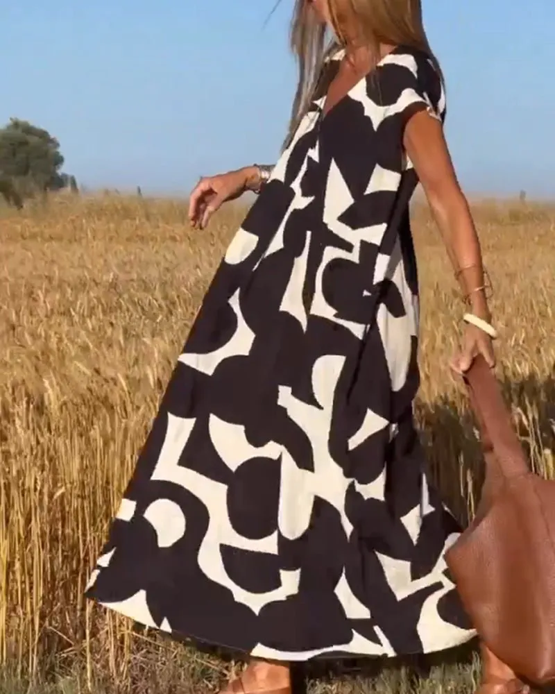 Alhelí® | Elegant V-Neck Print Dress