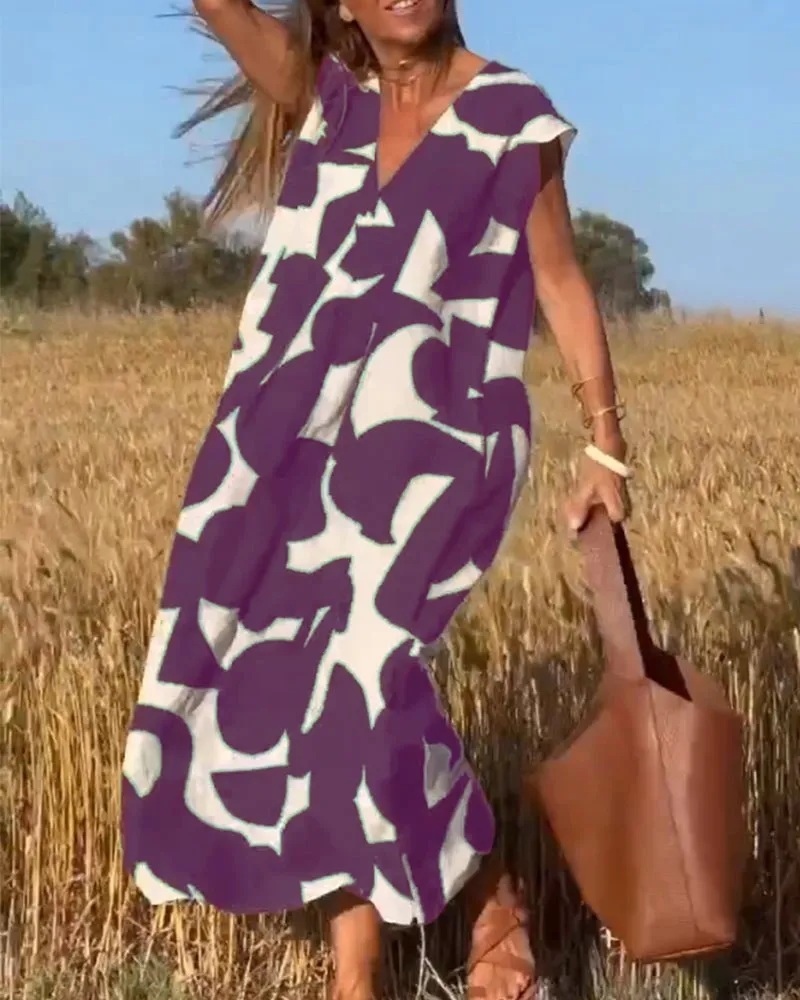 Alhelí® | Elegant V-Neck Print Dress