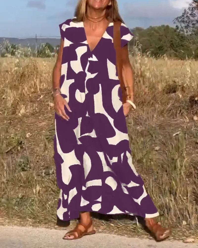 Alhelí® | Elegant V-Neck Print Dress
