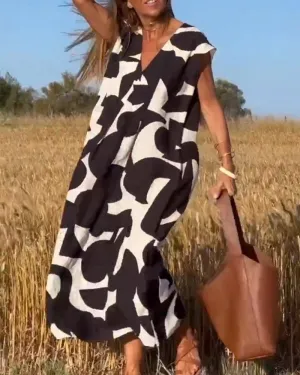 Alhelí® | Elegant V-Neck Print Dress