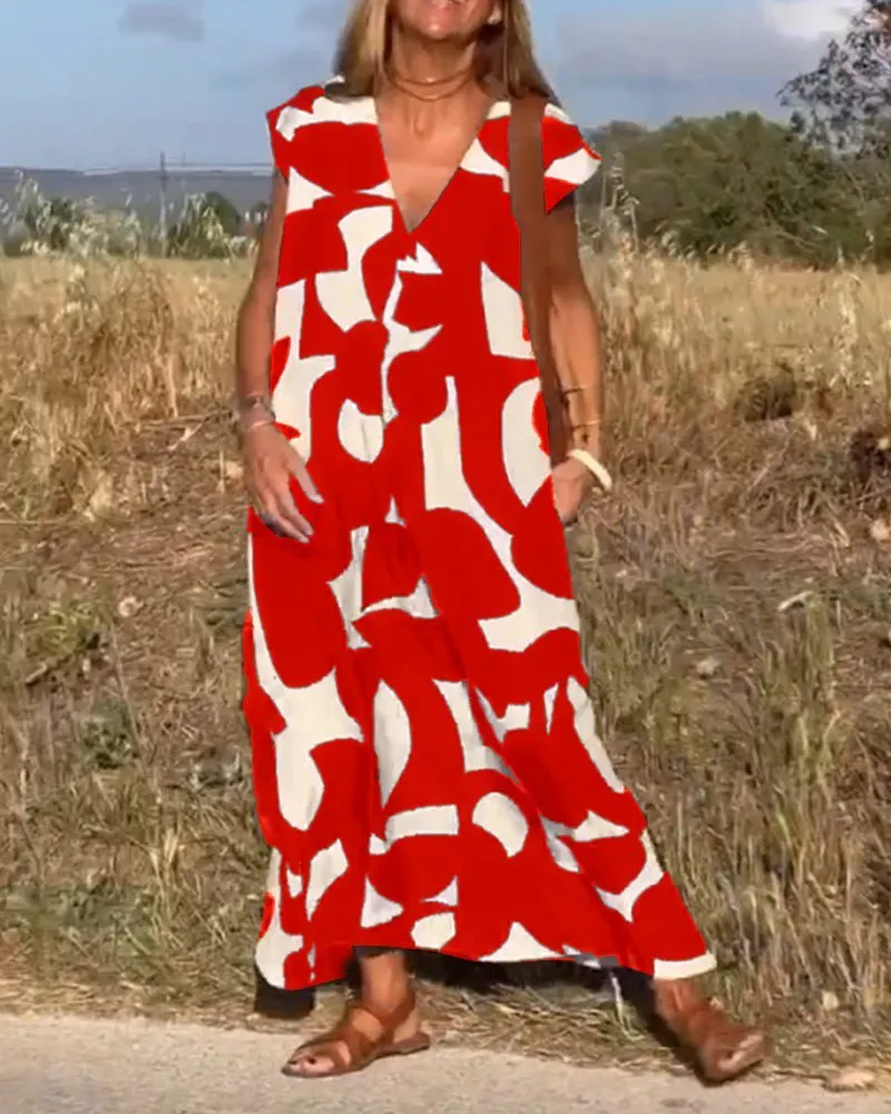 Alhelí® | Elegant V-Neck Print Dress