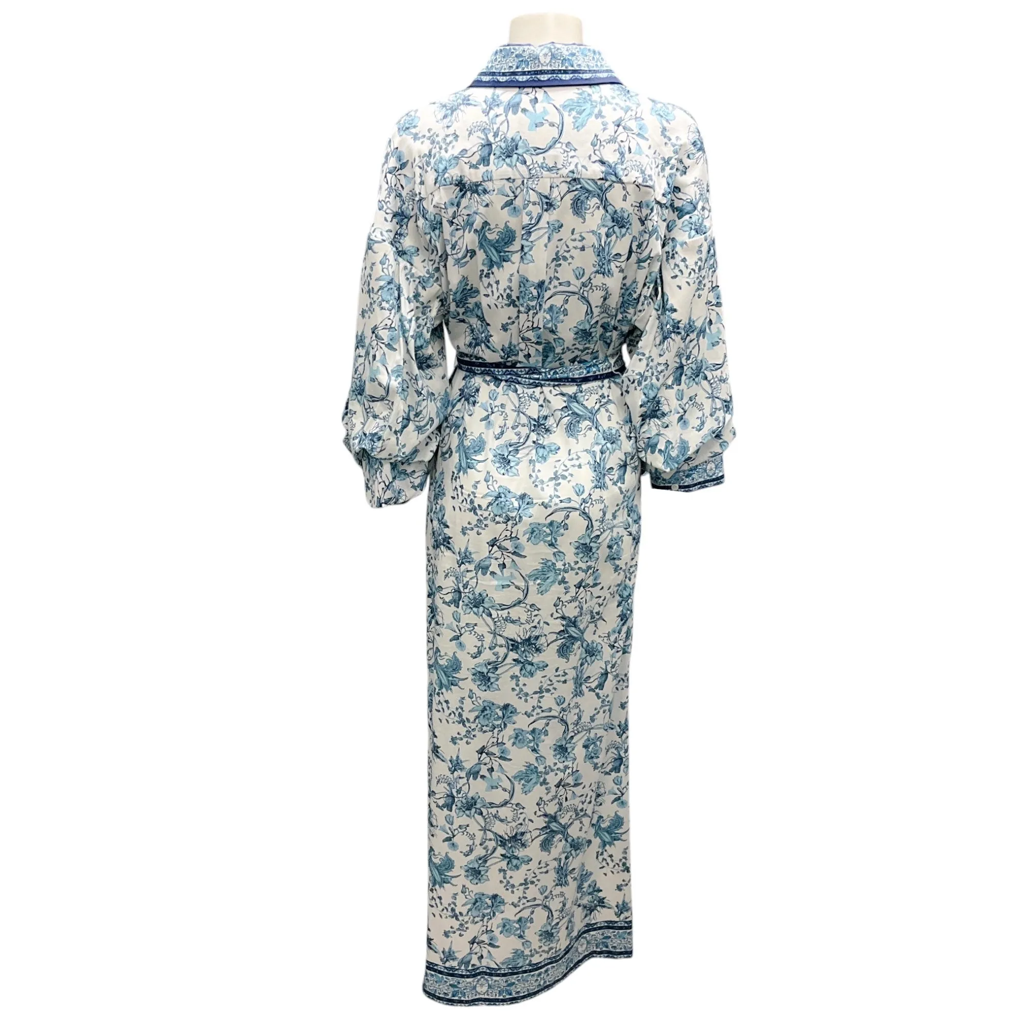 Alice   Olivia White / Blue Tanika Floral Belted Shirtdress