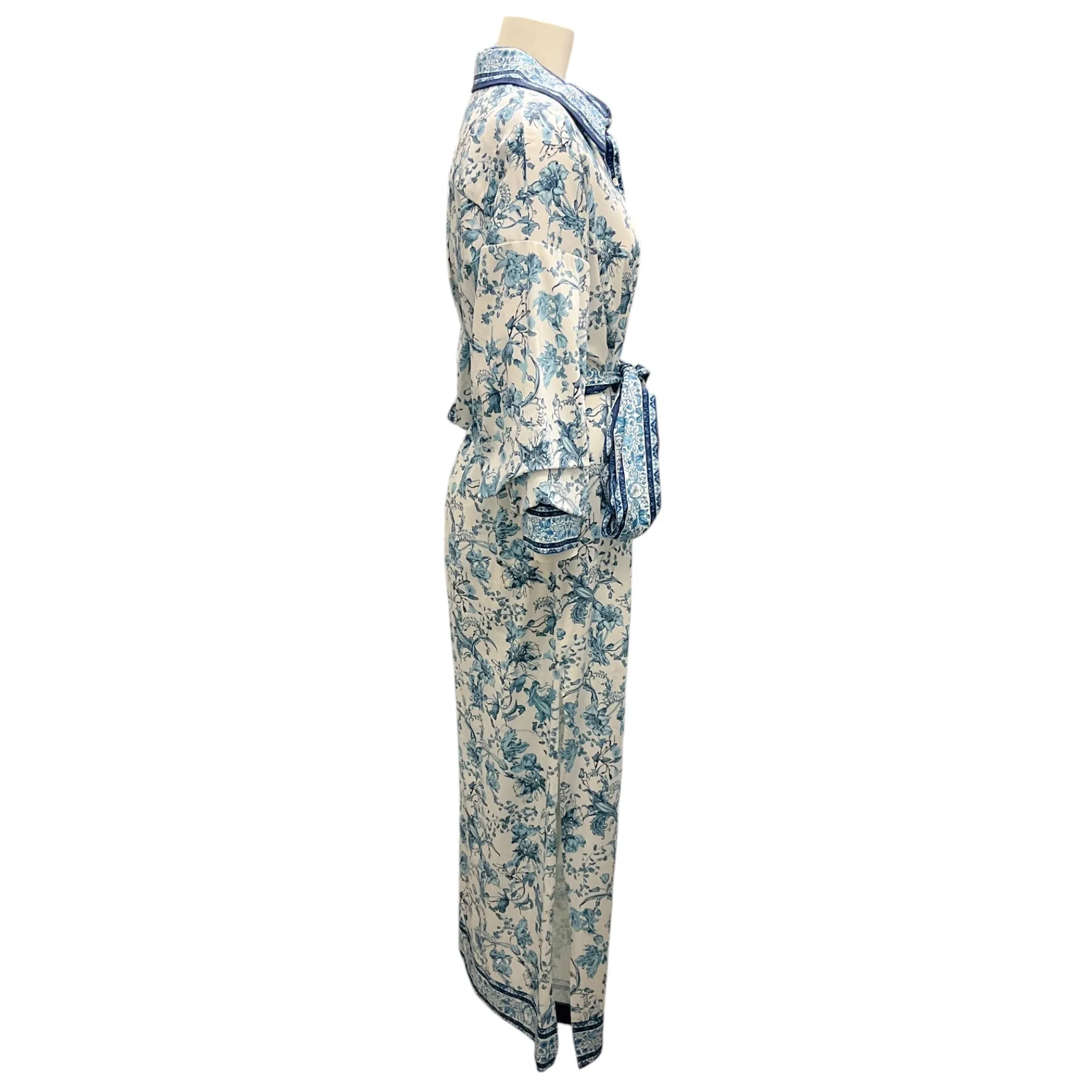 Alice   Olivia White / Blue Tanika Floral Belted Shirtdress