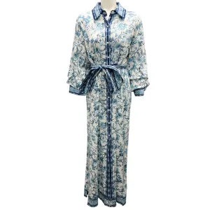 Alice   Olivia White / Blue Tanika Floral Belted Shirtdress