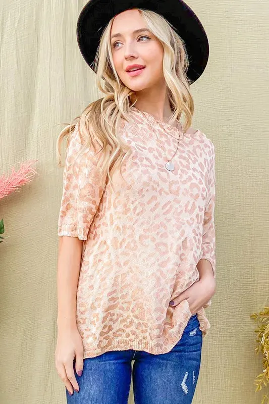 And The Why Leopard Foil Printed Half Sleeve Summer Sweater