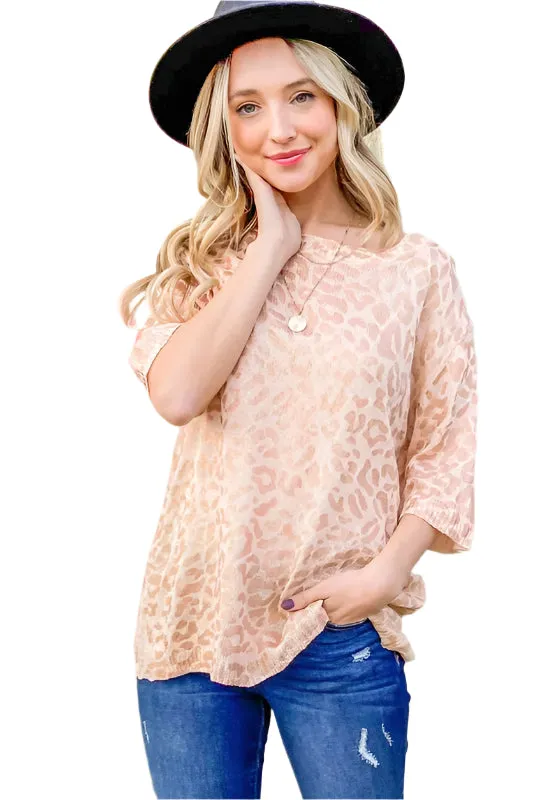 And The Why Leopard Foil Printed Half Sleeve Summer Sweater