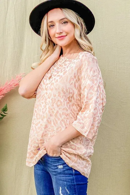 And The Why Leopard Foil Printed Half Sleeve Summer Sweater