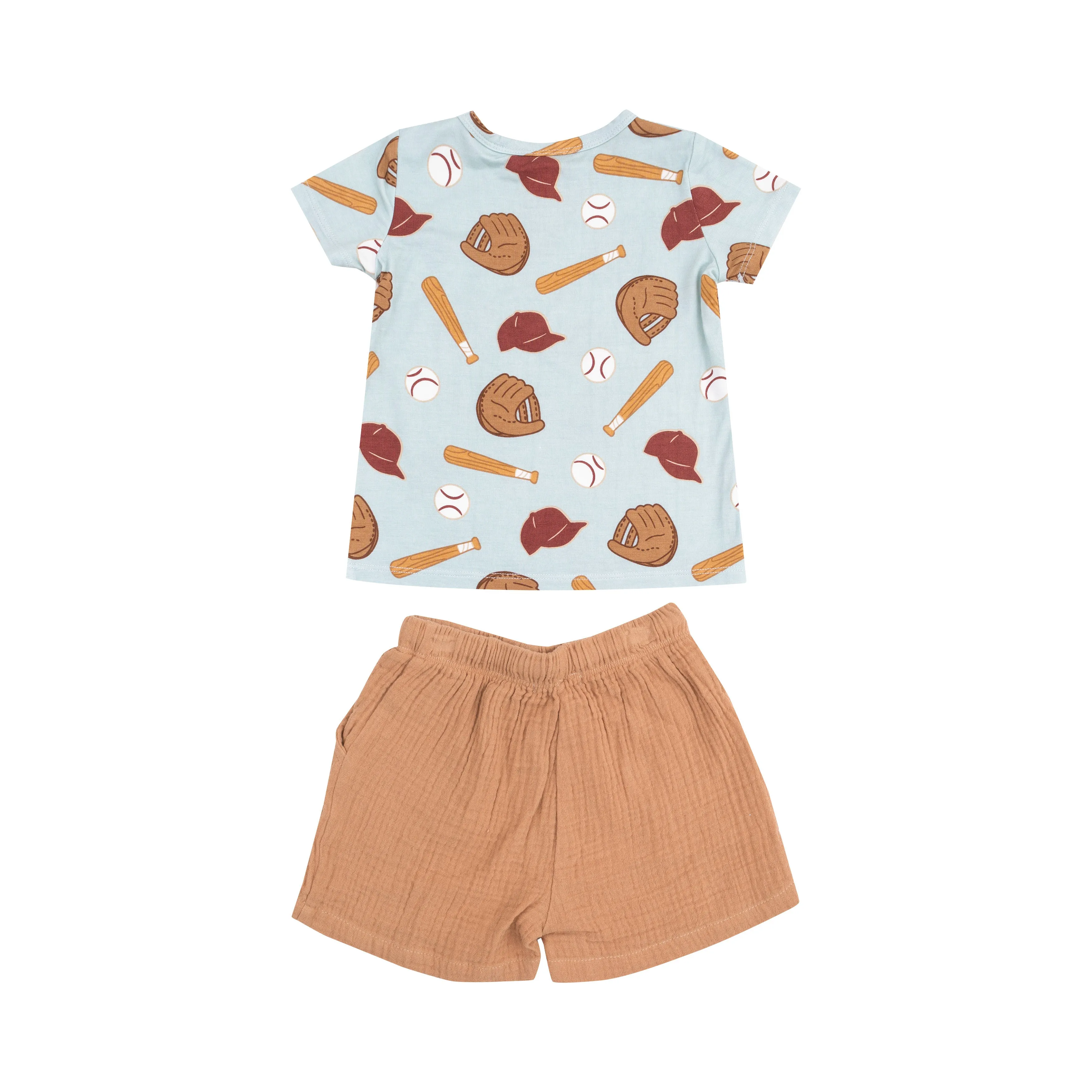 Angel Dear || Baseball Crew Neck Tee & Muslin Short Set