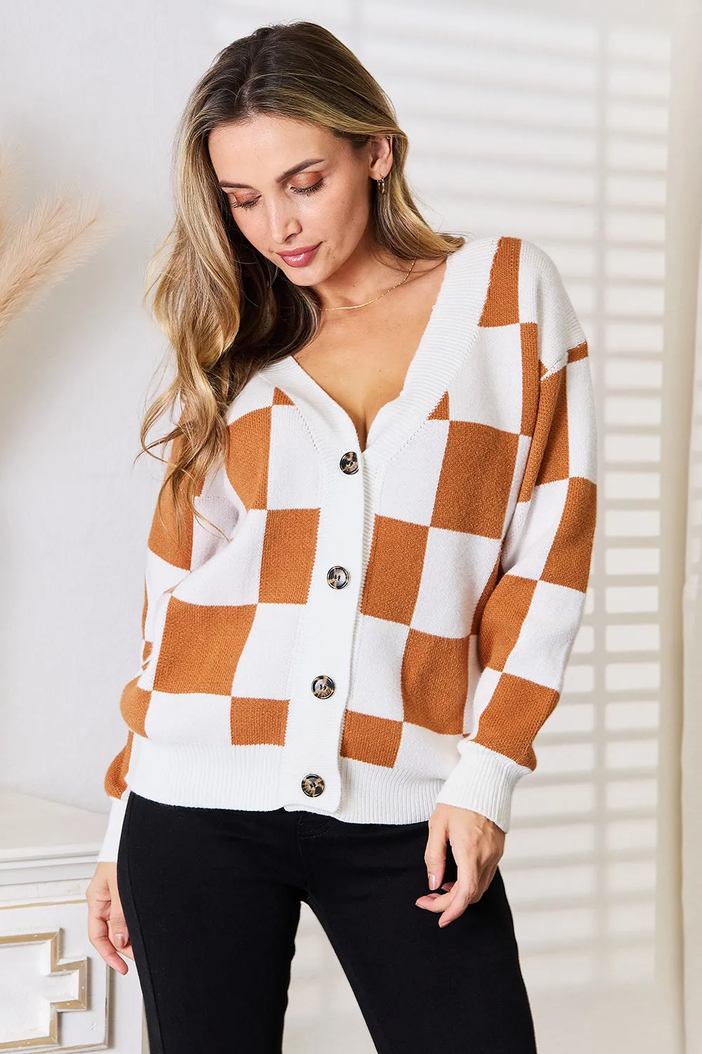 Angel Wings Button-Up V-Neck Dropped Shoulder Cardigan