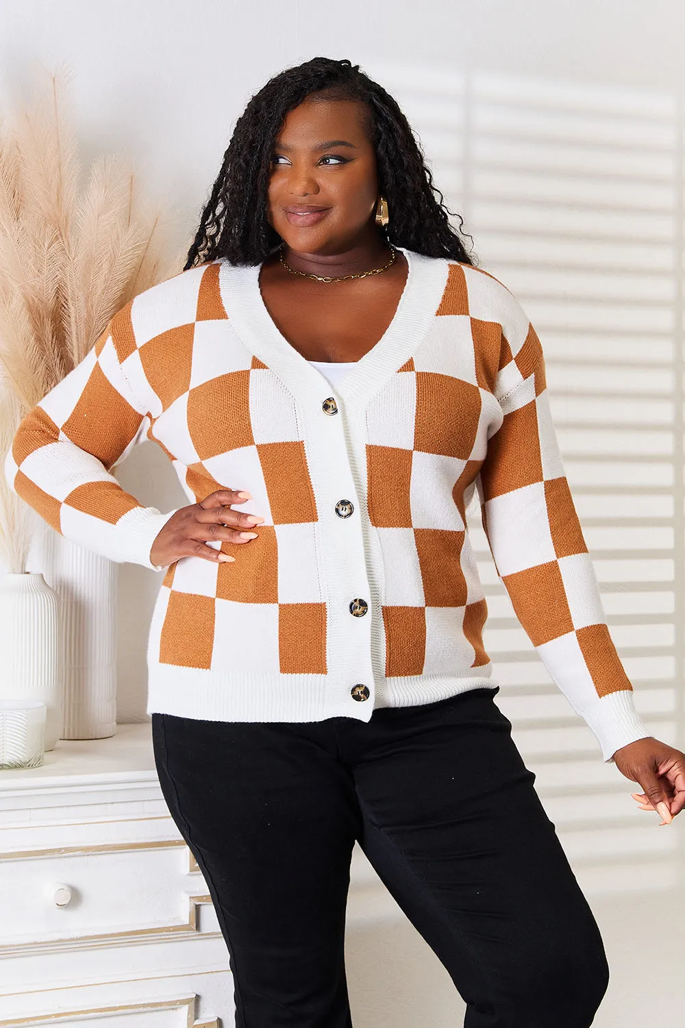 Angel Wings Button-Up V-Neck Dropped Shoulder Cardigan