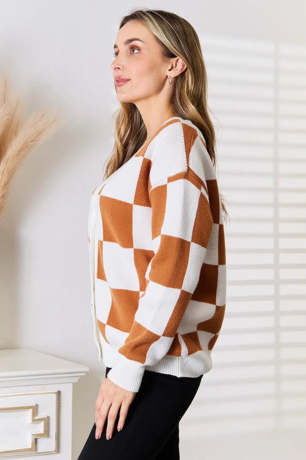 Angel Wings Button-Up V-Neck Dropped Shoulder Cardigan