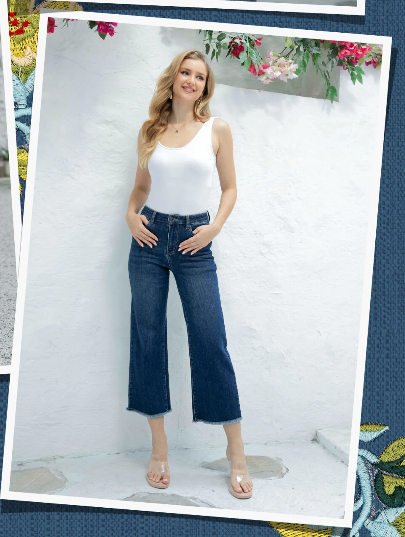 Ankle Crop Wide Bamboo Jeans Dark Wash
