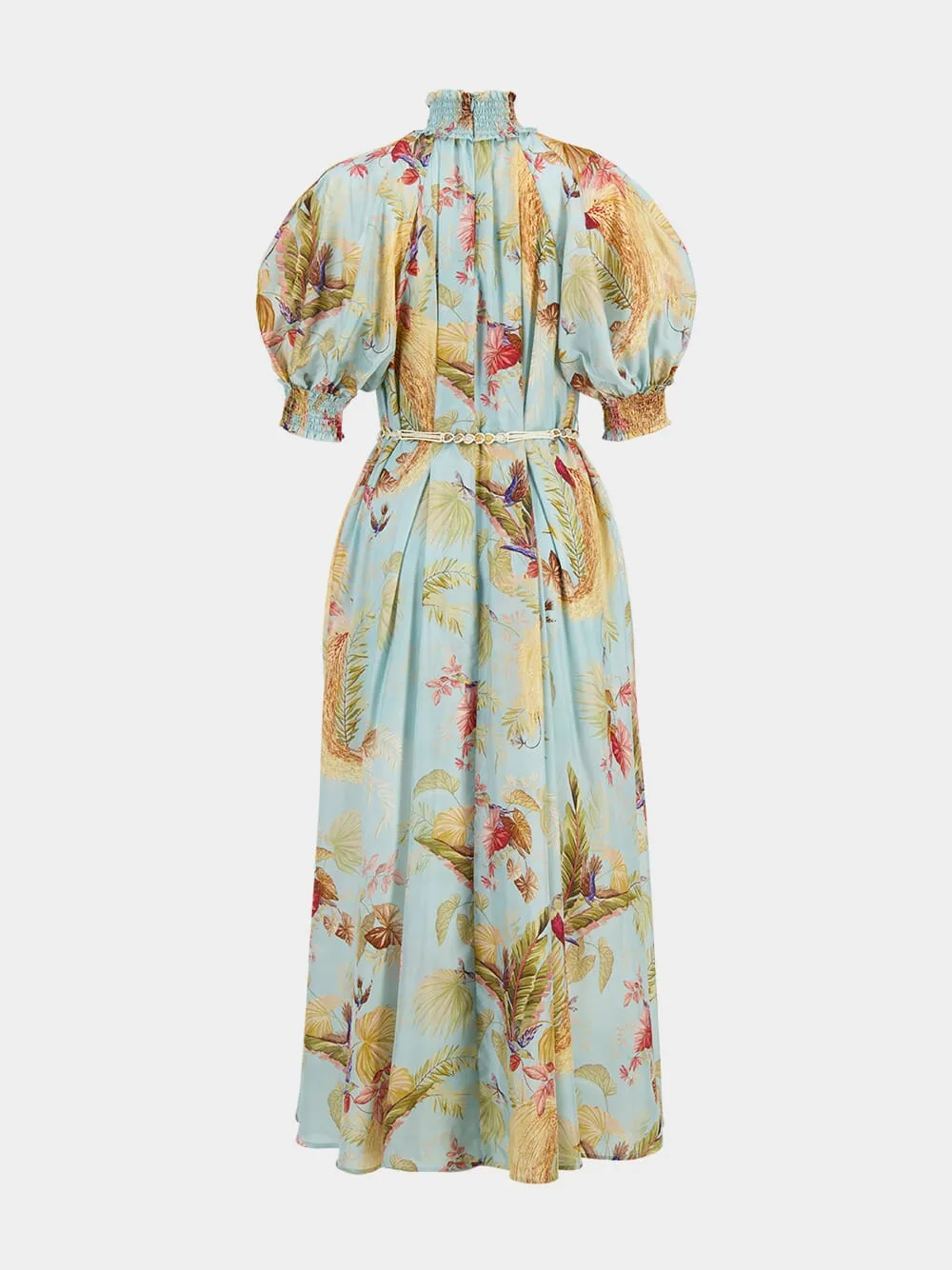Aqua Palm Floral Billow Maxi Dress