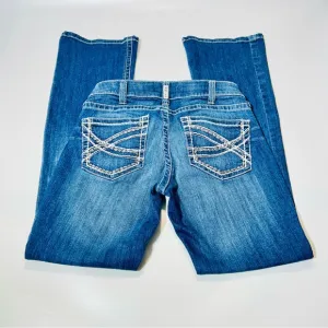 Ariat jeans Mid Rise Boot cut jeans Dark wash embroidered stretchy women Size 30