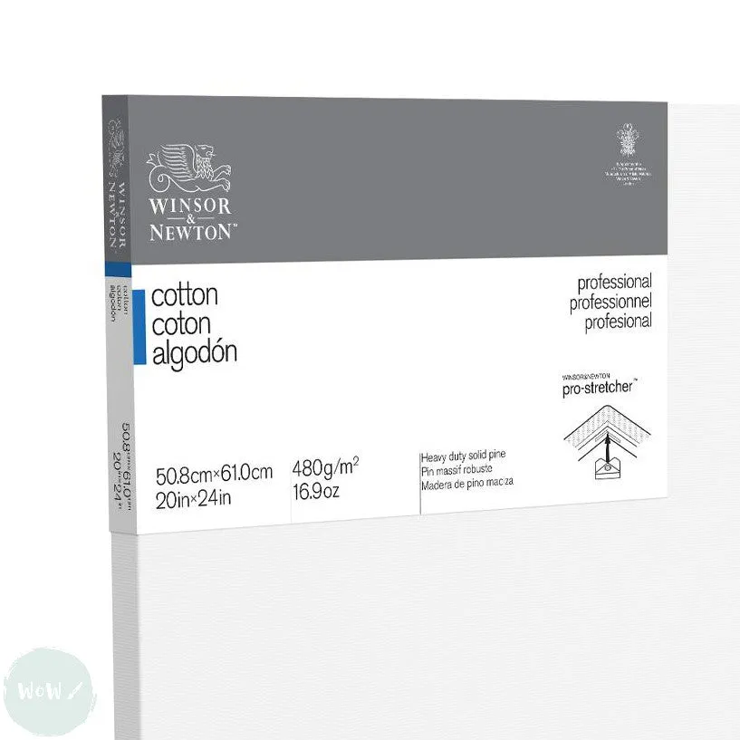 Artists Stretched Canvas - STANDARD Depth - WHITE PRIMED Cotton - SINGLE  - 480 gsm - Winsor & Newton PROFESSIONAL  -   20 x 24" (508 X 610mm)