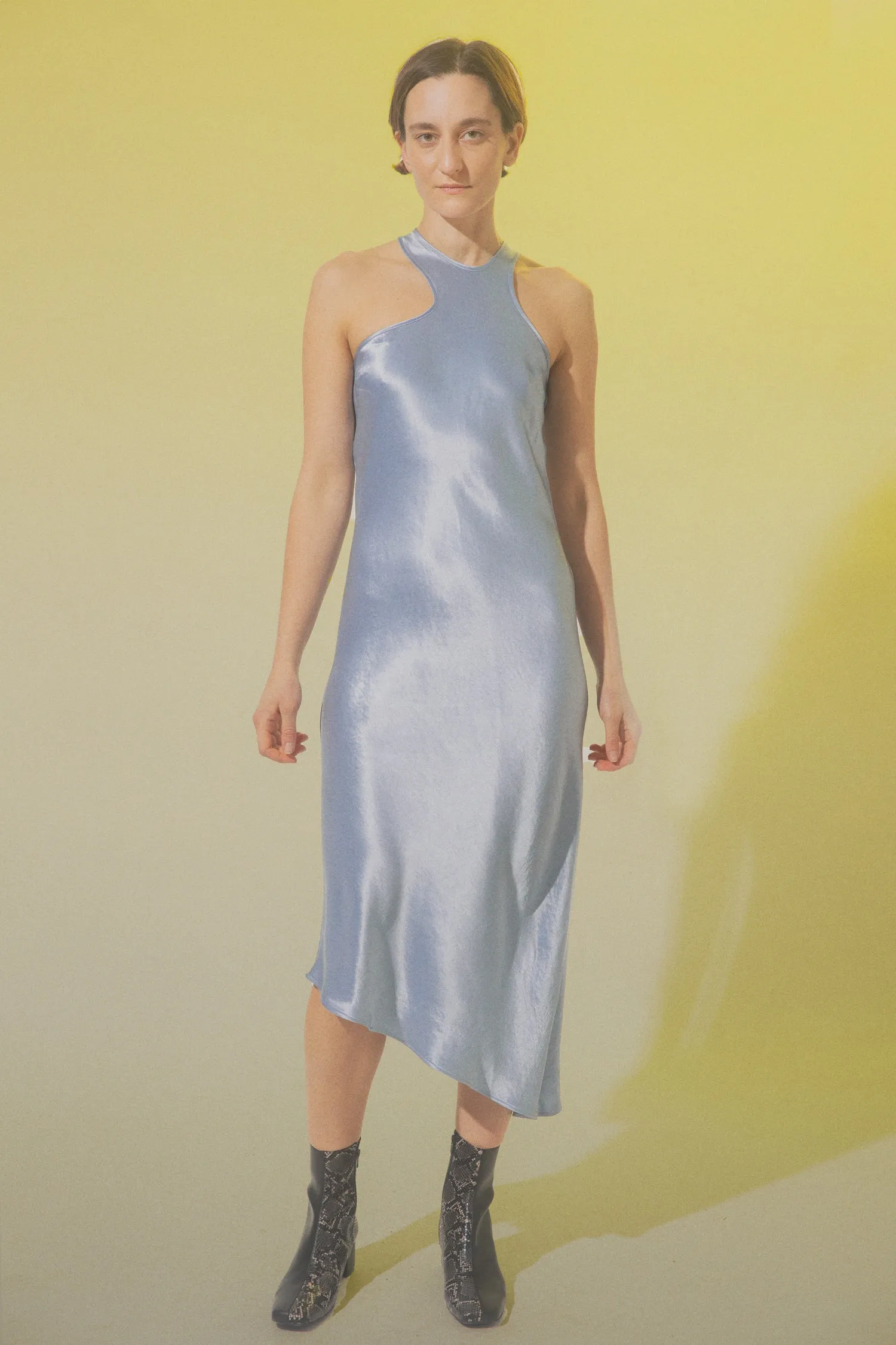 Asymmetric Cutout Bias Dress - Glacier