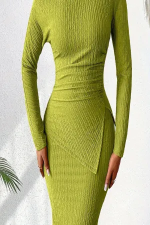 Asymmetrical Neckline Split Hem Top with Mermaid Skirt Set
