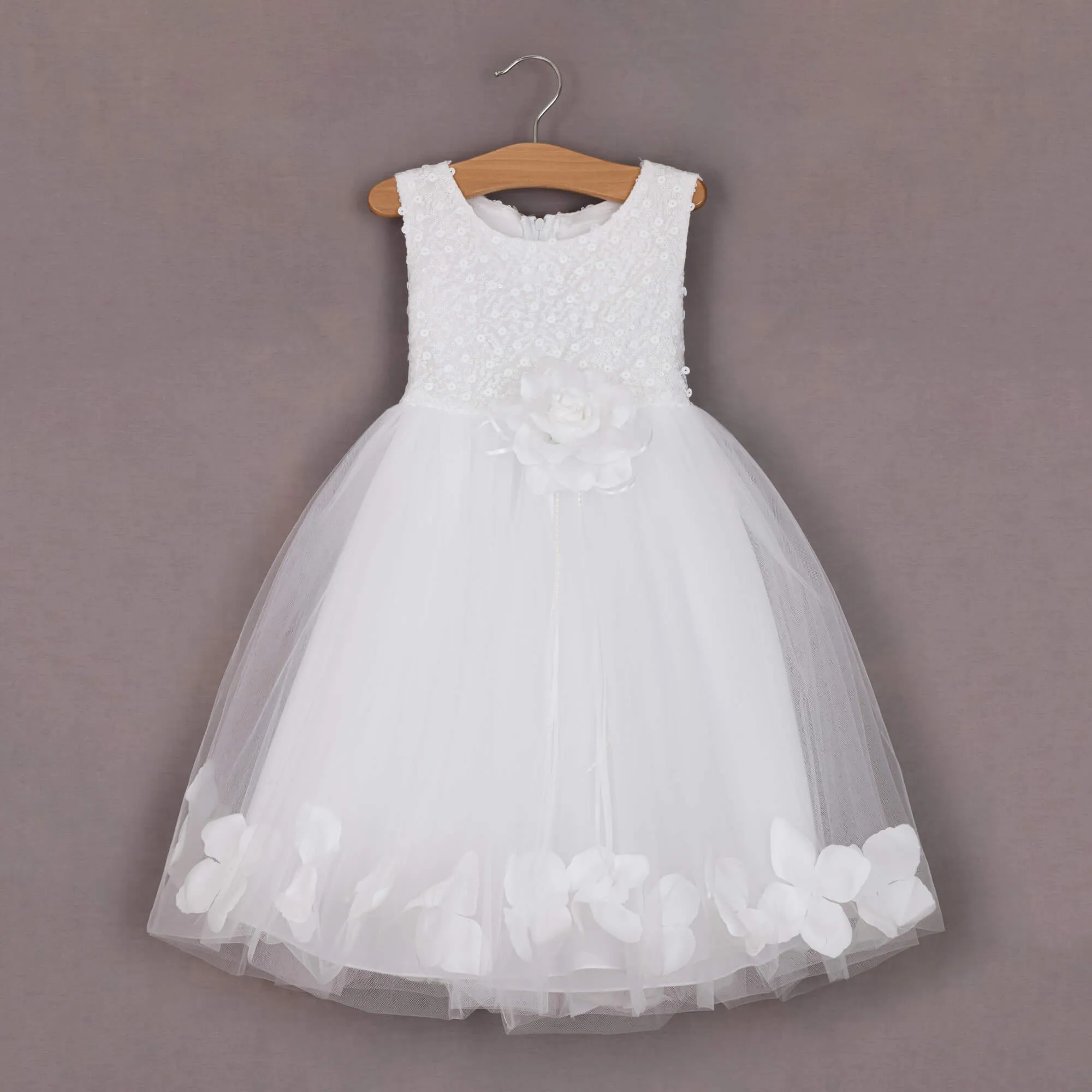Baby Kenza - Sequin White and White Petals